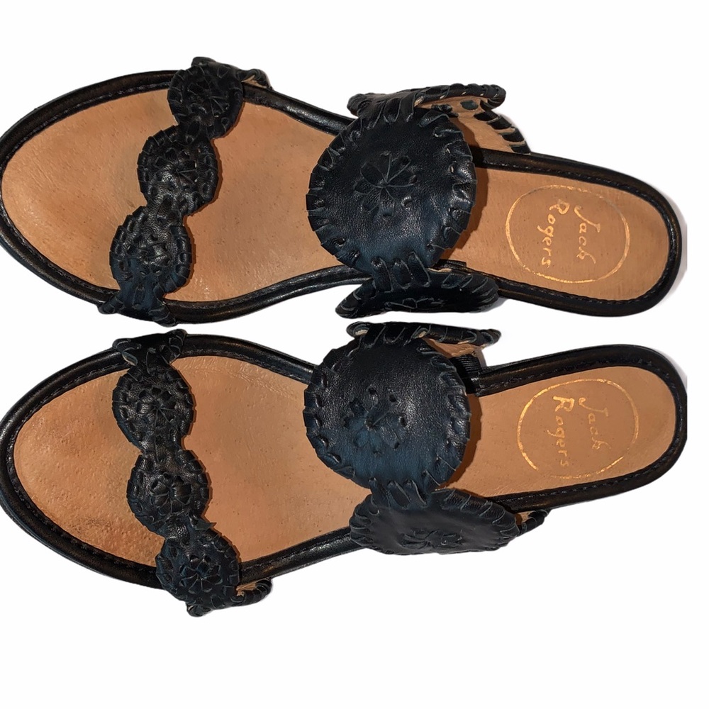 JACK ROGERS Luccia Black Leather Wedge Sandals 8